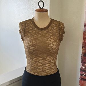Free People Intimately NWOT Sheer Lace Bodysuit in Olive Green Size S